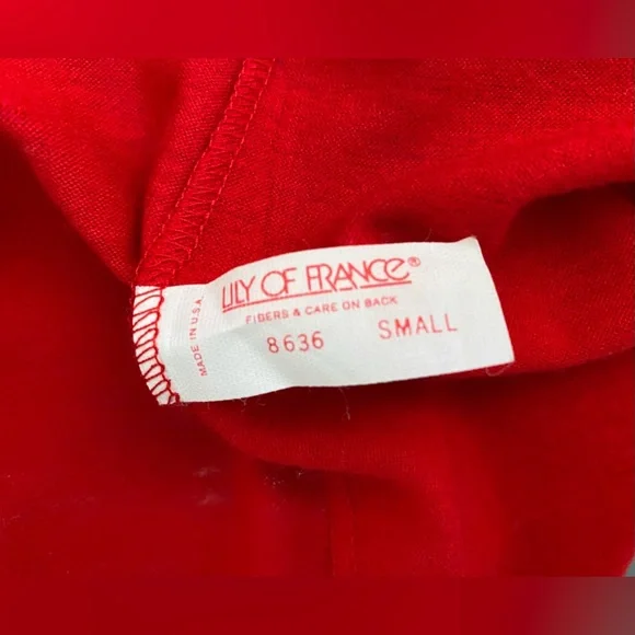 Vintage Red Wool Fur Belt 70s Bathrobe *Small* LILY Of FRANCE Raglan Sleeve Knit